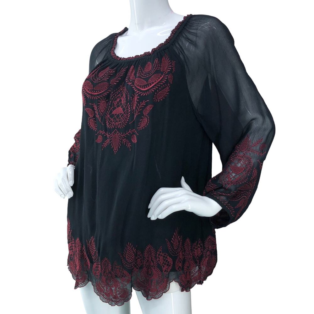Joie Womens Size S Ariena Off The Shoulder Embroidered Blouse Caviar Cabernet